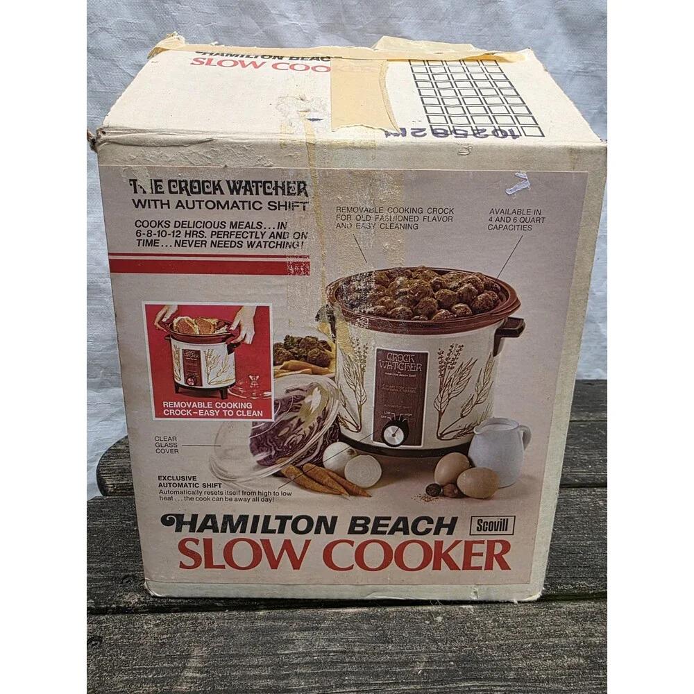 ​Vintage Hamilton Beach Crock Watcher Slow Cooker 4 Quart Wheat Pattern In Box